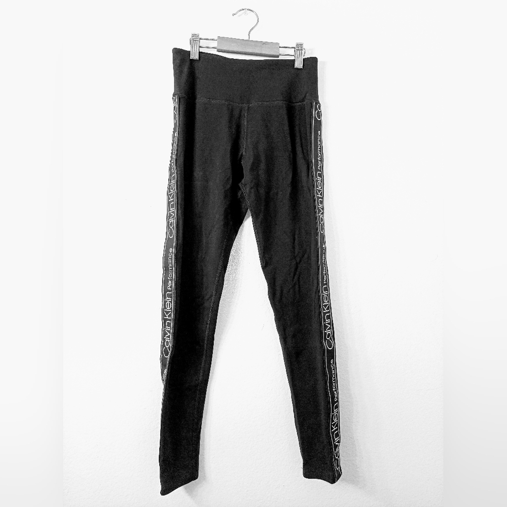 Calvin Klein Performance Stretch Black Logo Striped Cotton  Leggings S